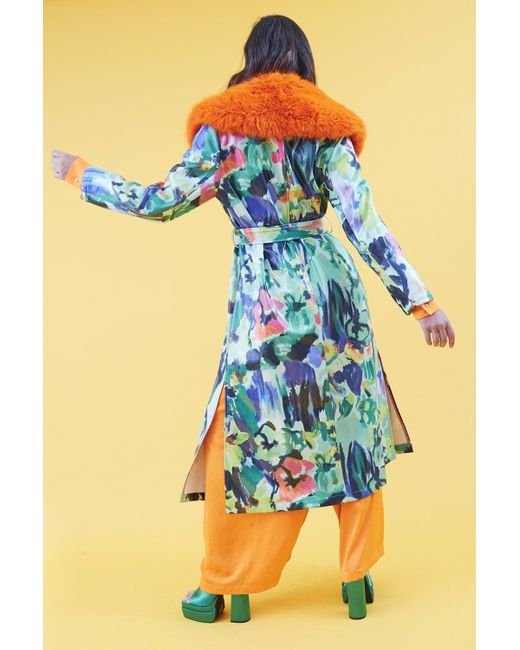 Jayley Blue Tencel Blend Eco Leather Trench Coat