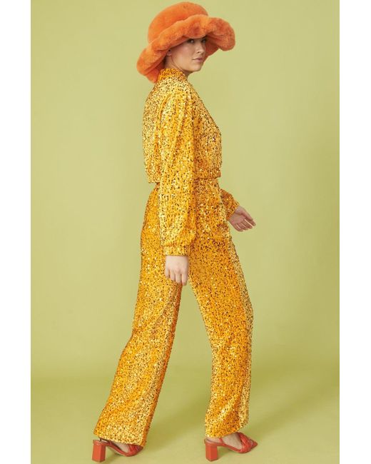 Jayley Yellow Sequin Trousers With Elasticated Waste