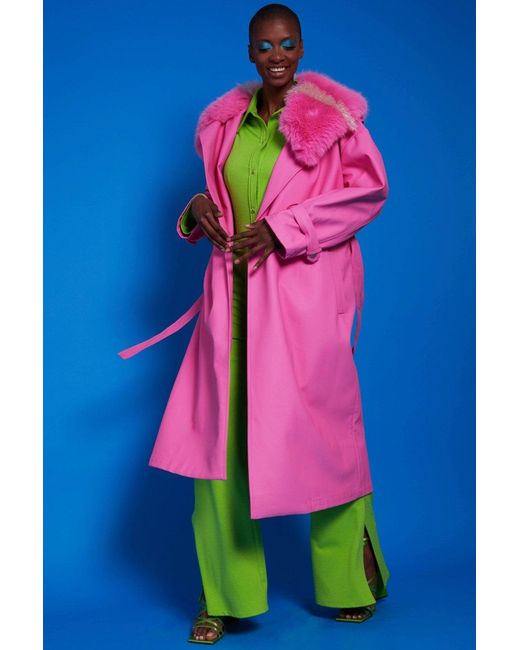 Jayley Blue Hot Eco Leather Trench Coat