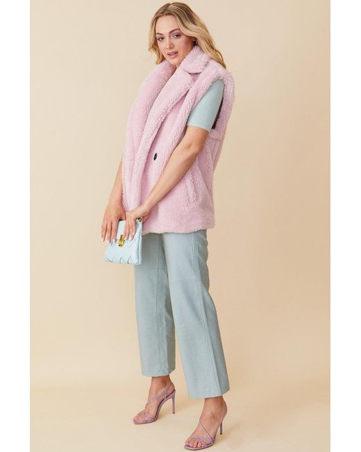Jayley Pink Faux Shearling Midi Vest