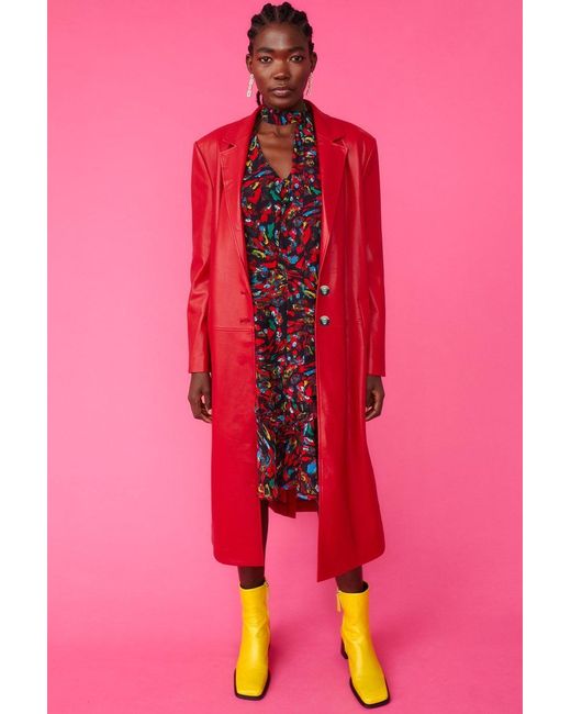 Jayley Pink Eco Leather Trench Coat