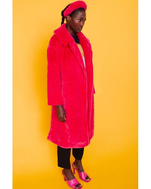 Jayley Pink Faux Fur Midi Shaved Shearling Coat