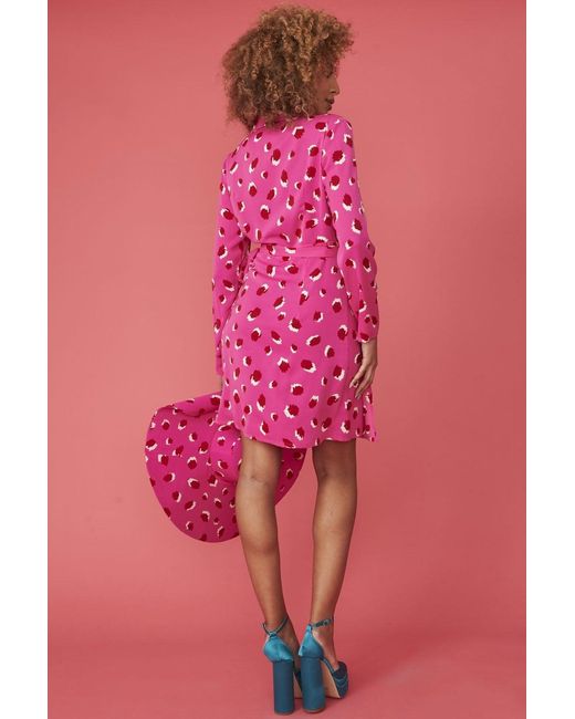 Jayley Pink Silk Blend Sorrento Animal Print Wrap Dress