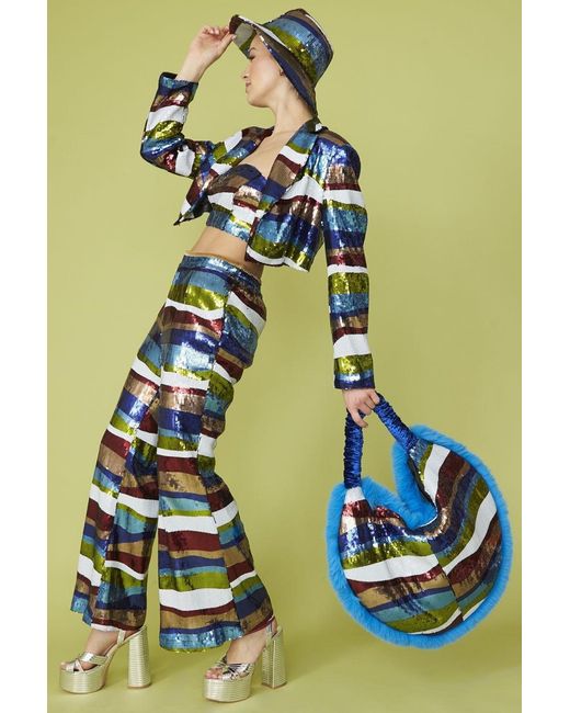 Jayley Green Multi-Coloured Geometric Sequin Flares