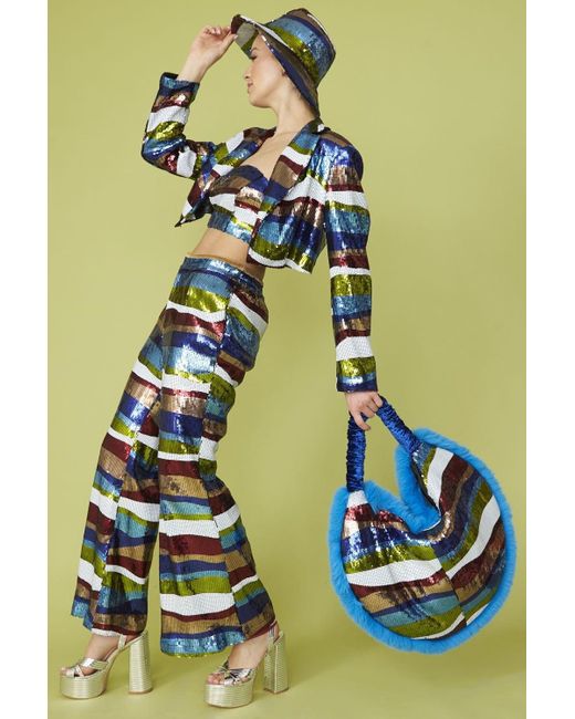 Jayley Green Multi-Coloured Geometric Sequin Flares