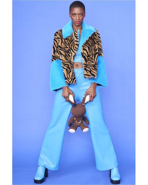 Jayley Blue And Leopard Print Faux Fur Coat