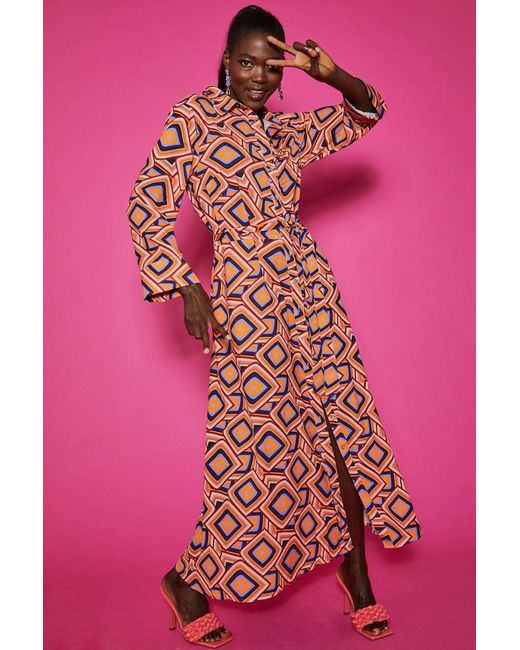 Jayley Red Silk Blend Maxi Shirt Dress