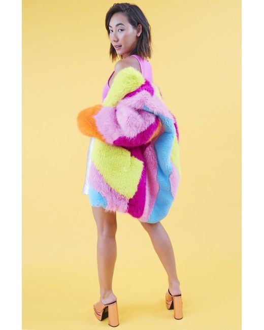 Jayley Orange Faux Fur Multi-Coloured Coat