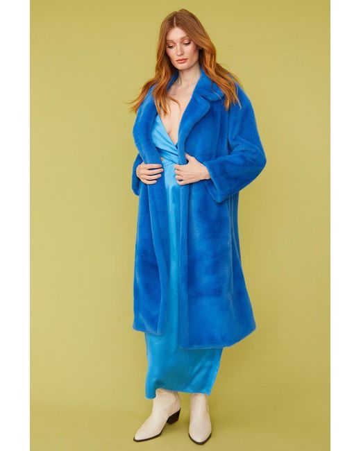 Jayley Blue Faux Fur Midi Coat