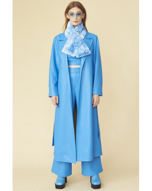 Jayley Blue Eco Leather Trench Coat