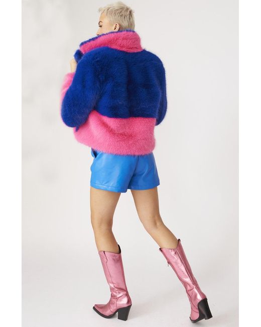 Jayley Blue Bamboo Faux Fur Two Tone Double Cropped Coat