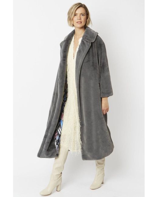 Jayley Gray Faux Fur Maxi Coat