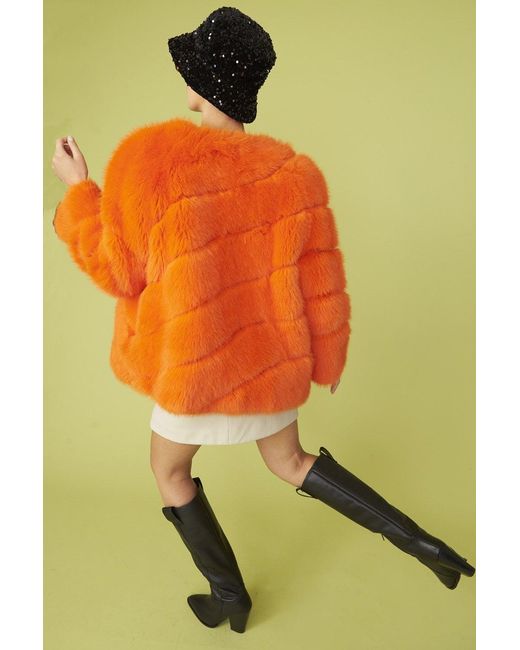 Jayley Green Faux Fur Striped Gaga Coat