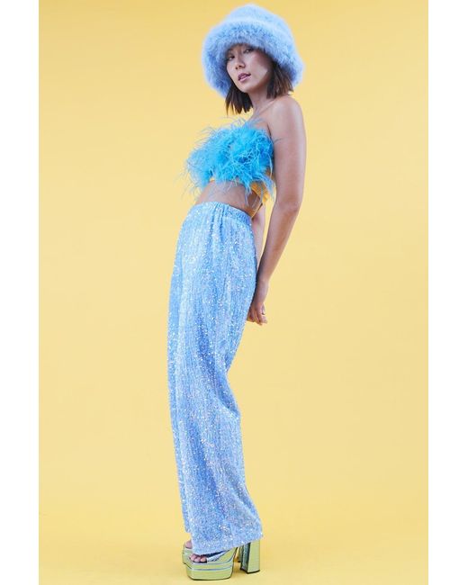 Jayley Blue Mint Sequin Trousers With Elasticated Waste
