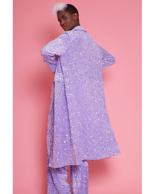 Jayley Pink Lilac Sequin Velvet Trench Coat