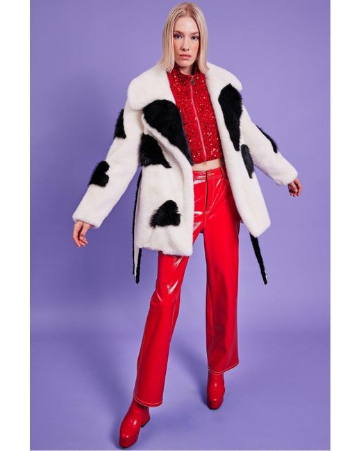 Jayley Red Faux Fur Long Coat