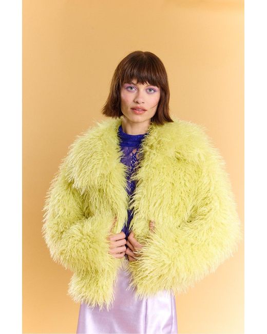 Jayley Yellow Bamboo Lyocell Knitted Vegan Faux Shearling Jacket Size