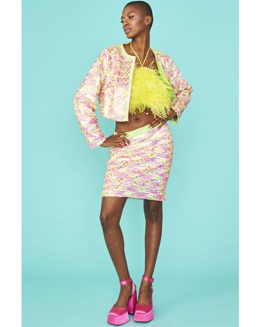 Jayley Blue Eco Leather Cropped Sequin Skirt