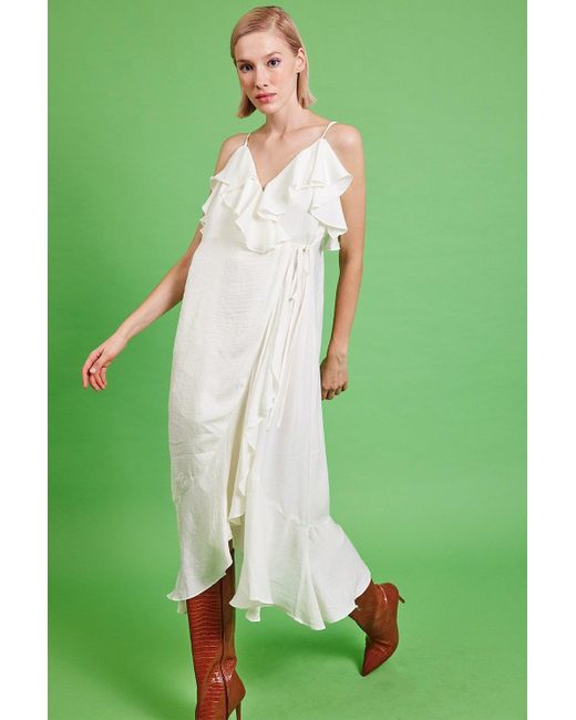 Jayley Green Silk Blend Maxi Ruffle Dress