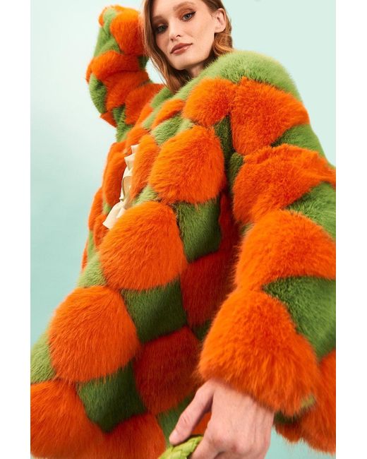 Jayley Green Delilah Diamond Faux Fur Coat