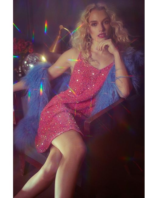 Jayley Pink Sequin Cami Ruffle Dress