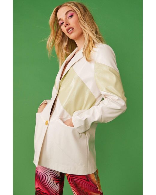 Jayley Green Faux Leather Contrast Blazer