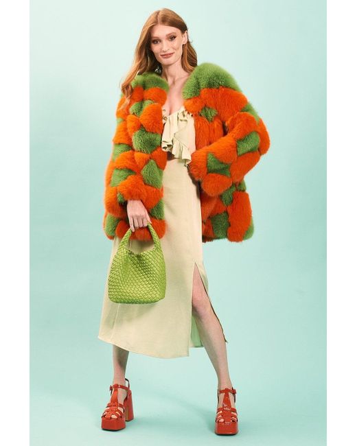 Jayley Green Delilah Diamond Faux Fur Coat