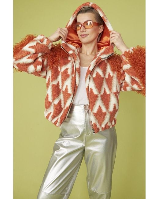 Jayley Brown And Cream Shearling Hooded Jacket