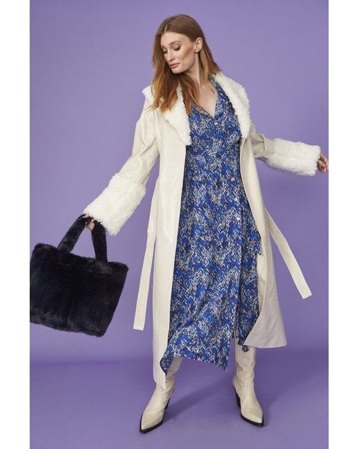 Jayley Purple Faux Suede Coat With Detachable Faux Shearling Cuffs &Amp