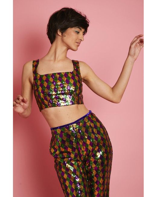 Jayley Pink Multi-Coloured Geometric Sequin Flares