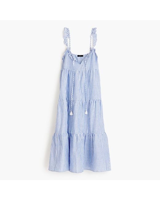 J.Crew Blue Cotton-linen Tiered Maxi Dress