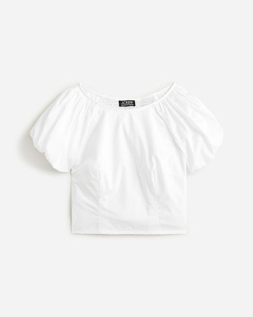 J.Crew White Fitted Puff-Sleeve Top