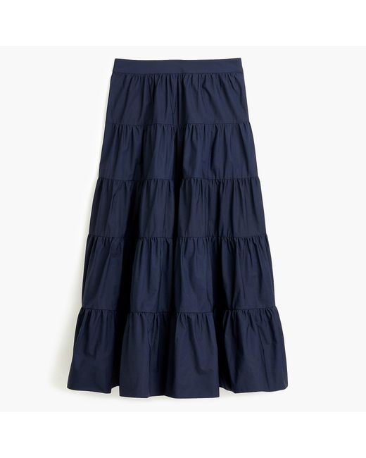 J.Crew Blue Tiered Midi Skirt In Cotton Poplin