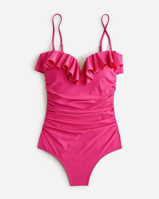J.Crew Pink Matte Ruched One-Piece Swimsuit With Ruffles