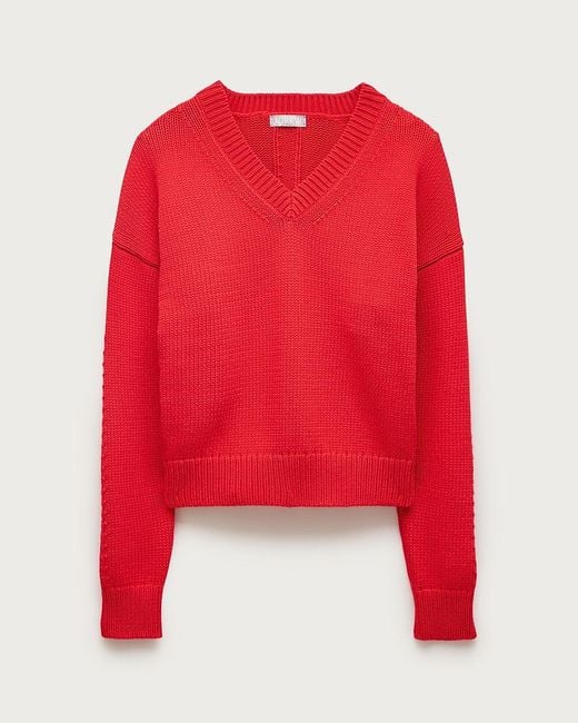J.Crew Red Cotton-Blend V-Neck Pullover Sweater