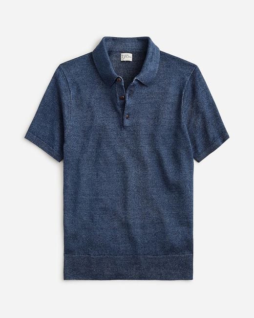 J.Crew Blue Short-Sleeve Linen Sweater-Polo for men