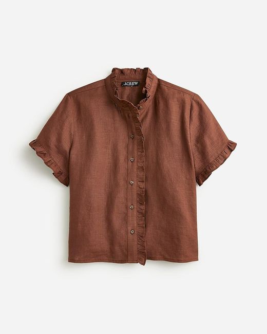 J.Crew Brown Ruffle-Trim Button-Up Shirt