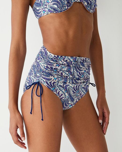 J.Crew Blue Ruched High-Rise Bikini Bottom With Adjustable Side Ties