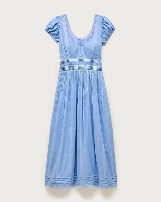 j crew pintuck midi dress J.Crew Petite Lace-Trim Pintuck Midi Dress in Blue