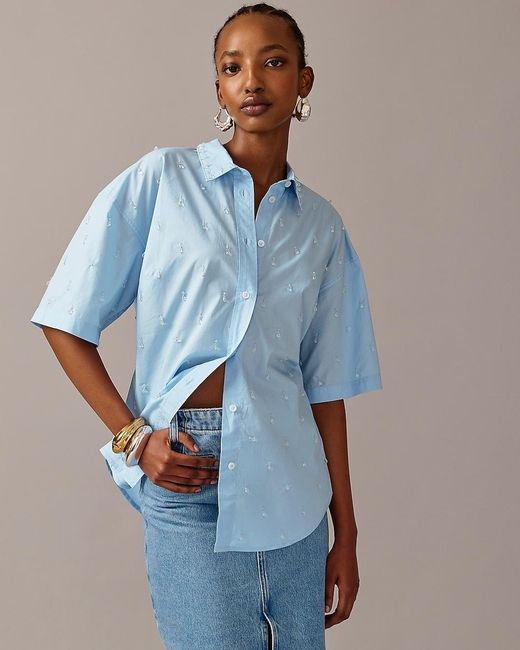 J.Crew Blue Collection Embellished Elbow-Sleeve Shirt