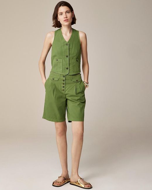 J.Crew Green Pleated Button-Front Short