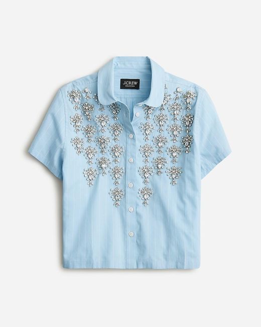 J.Crew Blue Collection Cropped Button-Up Shirt With Embellishments