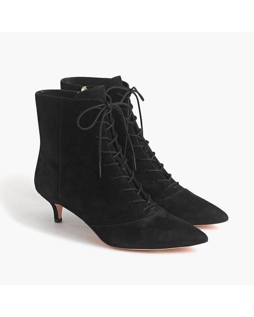 J.Crew Fiona Lace-up Kitten Heel Ankle Boots In Black Suede