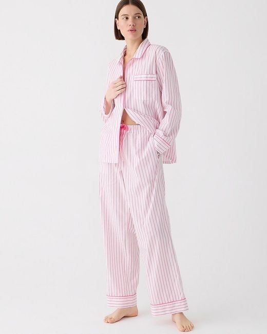 J.Crew Pink Long-Sleeve Cotton Poplin Pajama Pant Set