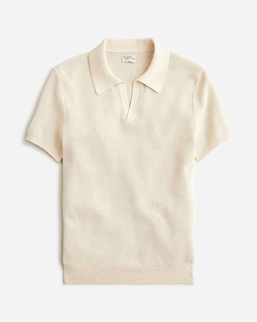 J.Crew Natural Short-Sleeve Cotton Mesh-Stitch Johnny-Collar Sweater-Polo for men