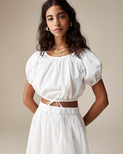 J.Crew White Cinched-Waist Cropped Top
