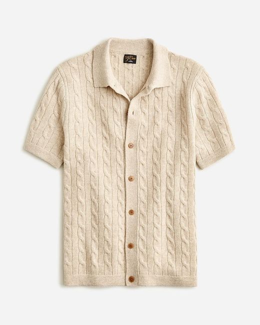 J.Crew Natural Short-Sleeve Cashmere Cable-Knit Polo Cardigan Sweater for men