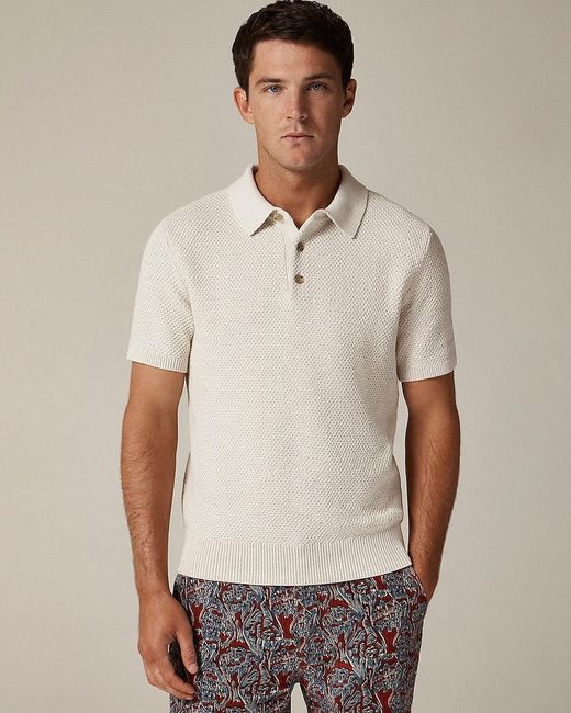 Men's Natural Short-Sleeve Cotton Seed-Stitch Sweater-Polo