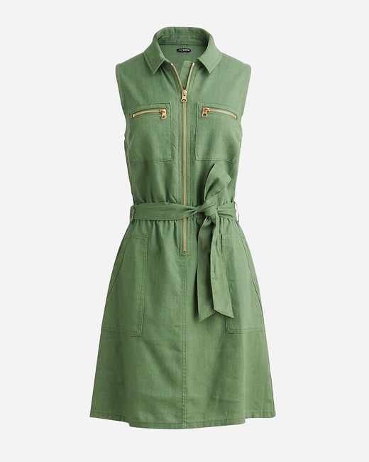 J.Crew Green Zip-Front Linen-Blend Dress