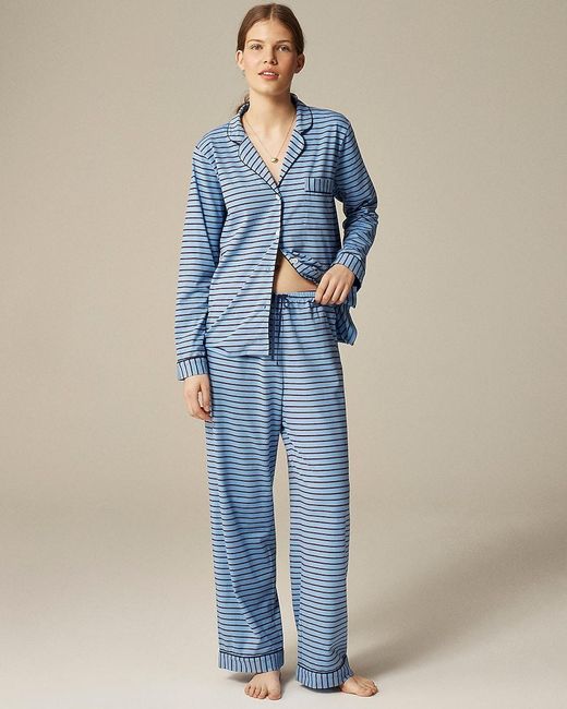 J.Crew Blue Dreamy Cotton-Blend Pajama Pant Set